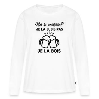 Moi la pression? je la subis pas je la bois - T-shirt manches longues Premium bio Femme - blanc - Devant - Julia (174cm)