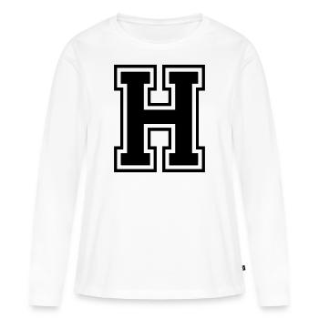 Lettre H Équipe Foot baseball basket université - T-shirt manches longues Premium bio Femme - blanc - Devant - Julia (174cm)