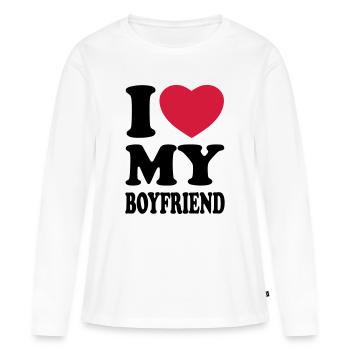 I love my boyfriend - J'aime mon ami - T-shirt manches longues Premium bio Femme - blanc - Devant - Julia (174cm)