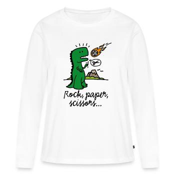 Ciseaux en papier de roche T-rex drôle de comète de dinosaure - T-shirt manches longues Premium bio Femme - blanc - Devant - Julia (174cm)
