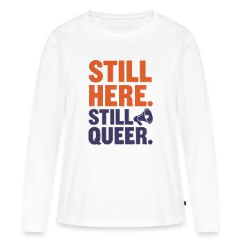 Toujours là. Toujours queer. Queer et fier - T-shirt manches longues Premium bio Femme - blanc - Devant - Julia (174cm)