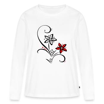 Ornament mit kleinen Blüten - Frauen Premium Bio Langarmshirt - Weiß - Vorne - Julia (174cm)