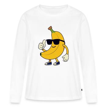 Banane chic lunettes thumbs up - T-shirt manches longues Premium bio Femme - blanc - Devant - Julia (174cm)
