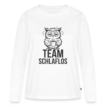 Team Schlaflos – Müde Eule - Frauen Premium Bio Langarmshirt - Weiß - Vorne - Julia (174cm)