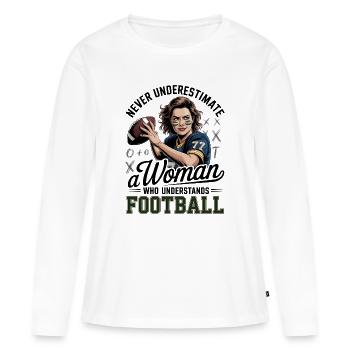 Unterschätze niemals Frauen, die Fußball verstehen - Frauen Premium Bio Langarmshirt - Weiß - Vorne - Julia (174cm)