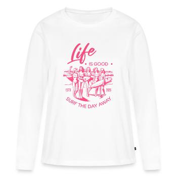La vie est belle - Profite de la vie - Surfe - T-shirt manches longues Premium bio Femme - blanc - Devant - Julia (174cm)