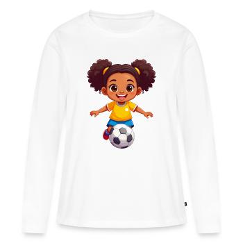 Petite fille qui donne des coups de pied au foot - T-shirt manches longues Premium bio Femme - blanc - Devant - Julia (174cm)