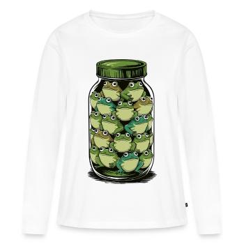 Pot de grenouille : Pile d’amphibiens joueur - T-shirt manches longues Premium bio Femme - blanc - Devant - Julia (174cm)