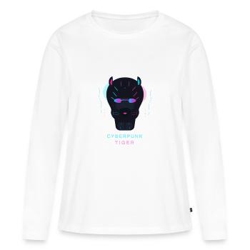 Cyberpunk Tiger Skull Neon - T-shirt manches longues Premium bio Femme - blanc - Devant - Julia (174cm)