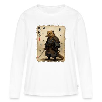 Samouraï suricate : Katana de l’Ombre - T-shirt manches longues Premium bio Femme - blanc - Devant - Julia (174cm)
