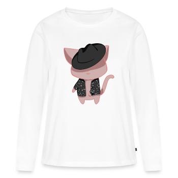 Chat danseur - T-shirt manches longues Premium bio Femme - blanc - Devant - Julia (174cm)
