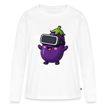 Joueur de dessins animés végan aux légumes d’aubergine - T-shirt manches longues Premium bio Femme - blanc - Devant - Julia (174cm)