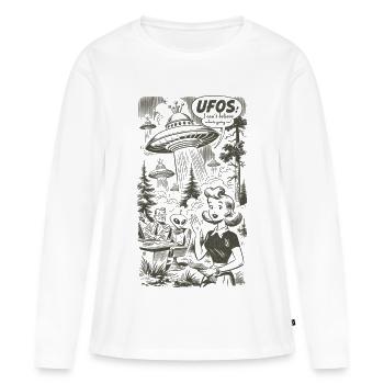 UFO-Begegnung im Wald - Frauen Premium Bio Langarmshirt - Weiß - Vorne - Julia (174cm)