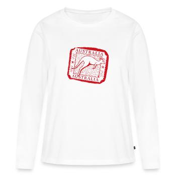 Estampe de timbres kangourou australiens - T-shirt manches longues Premium bio Femme - blanc - Devant - Julia (174cm)