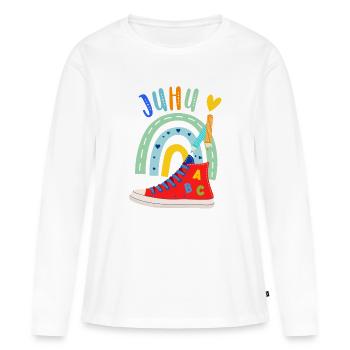 Schulkind  - Frauen Premium Bio Langarmshirt - Weiß - Vorne - Julia (174cm)