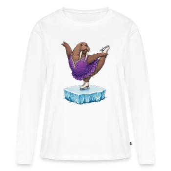 Walross als Eiskunstläuferin auf Eisscholle Kür - Frauen Premium Bio Langarmshirt - Weiß - Vorne - Julia (174cm)