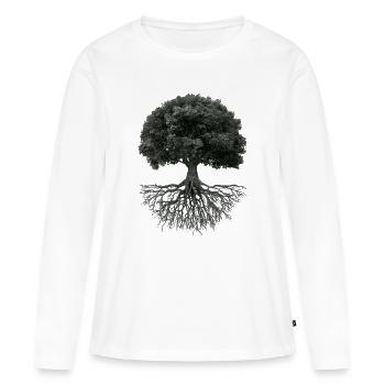 Lebensbaum mit Wurzeln – Schwarzweiß - Frauen Premium Bio Langarmshirt - Weiß - Vorne - Julia (174cm)