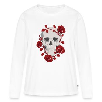 Crâne de Rose Cramoisie - T-shirt manches longues Premium bio Femme - blanc - Devant - Julia (174cm)