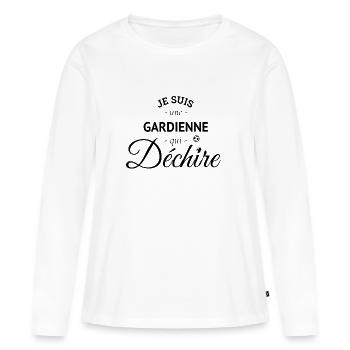 Footballeuse foot gardienne de buts qui déchire - T-shirt manches longues Premium bio Femme - blanc - Devant - Julia (174cm)