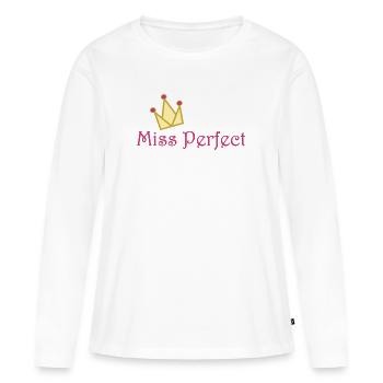 Miss Perfect; Krone; crown; Gold; golden; lila - Frauen Premium Bio Langarmshirt - Weiß - Vorne - Julia (174cm)