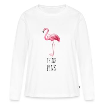 FLAMINGO. THINK PINK - Frauen Premium Bio Langarmshirt - Weiß - Vorne - Julia (174cm)