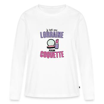 Cadeau Humour Femme Lorraine coquette - T-shirt manches longues Premium bio Femme - blanc - Devant - Julia (174cm)