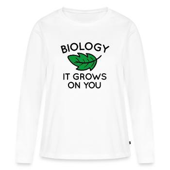 Biologie Es wächst auf dir - Frauen Premium Bio Langarmshirt - Weiß - Vorne - Julia (174cm)
