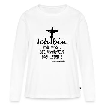 Ich bin der Weg und -die Wahrheit- und das Leben - Frauen Premium Bio Langarmshirt - Weiß - Vorne - Julia (174cm)