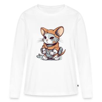 Le chat déguisé en souris - T-shirt manches longues Premium bio Femme - blanc - Devant - Julia (174cm)