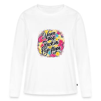 Never Stop Rockin' Flip-Flops Design - Women's Premium Organic Long Sleeve Shirt - white - Front - Julia (174cm)