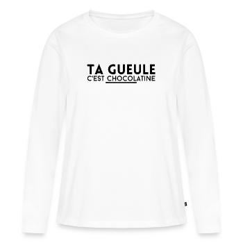ta gueule c'est chocolatine. t-shirt chocolatine - T-shirt manches longues Premium bio Femme - blanc - Devant - Julia (174cm)