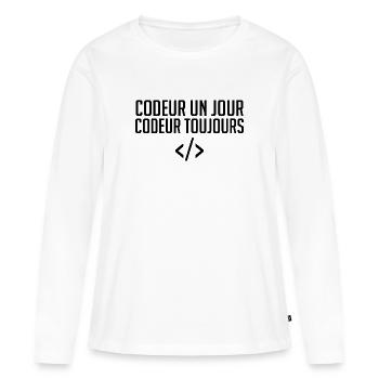 Codeur Un Jour, Codeur Toujours - T-shirt manches longues Premium bio Femme - blanc - Devant - Julia (174cm)