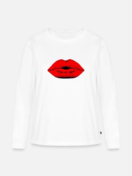 Lippen - Frauen Premium Bio Langarmshirt - Weiß