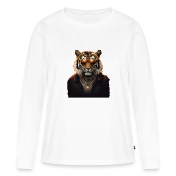 Tigre cool avec lunettes de soleil et collier - T-shirt manches longues Premium bio Femme - blanc - Devant - Julia (174cm)