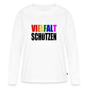 vielfalt schützen - Frauen Premium Bio Langarmshirt - Weiß - Vorne - Julia (174cm)