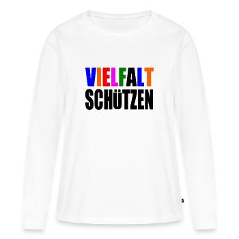 vielfalt schützen - Frauen Premium Bio Langarmshirt - Weiß - Vorne - Julia (174cm)