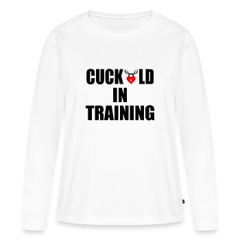 cuckold in training - T-shirt manches longues Premium bio Femme - blanc - Devant - Julia (174cm)