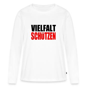 vielfalt schützen - Frauen Premium Bio Langarmshirt - Weiß - Vorne - Julia (174cm)