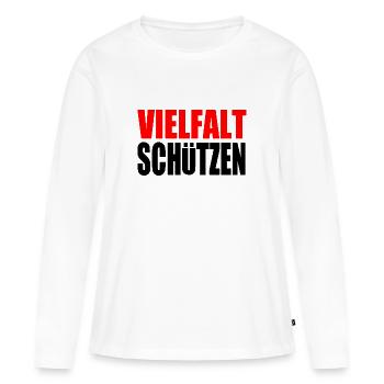 vielfalt schützen - Frauen Premium Bio Langarmshirt - Weiß - Vorne - Julia (174cm)
