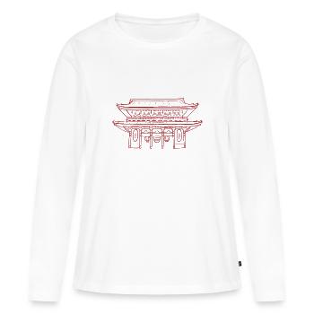 Temple japonais rouge - T-shirt manches longues Premium bio Femme - blanc - Devant - Julia (174cm)