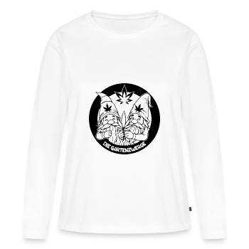 Kiffer Gartenzwerge mit Hanfblatt - Frauen Premium Bio Langarmshirt - Weiß - Vorne - Julia (174cm)