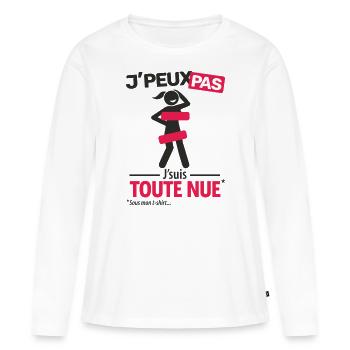 J'peux pas, j'suis toute nue - T-shirt manches longues Premium bio Femme - blanc - Devant - Julia (174cm)