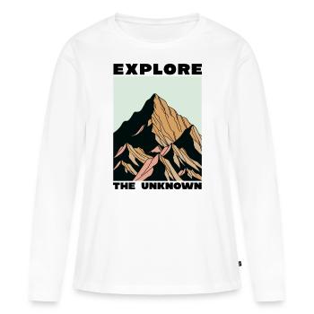 Explorez l’inconnu pour le camping, les voyages, les voyages - T-shirt manches longues Premium bio Femme - blanc - Devant - Julia (174cm)