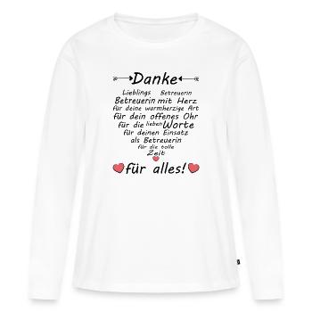 Betreuerin Team Betreuung Danke zum Abschied - Frauen Premium Bio Langarmshirt - Weiß - Vorne - Julia (174cm)