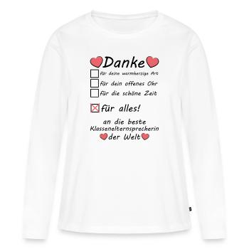 Klassenelternsprecherin Dankeschön Danke Sagen - Frauen Premium Bio Langarmshirt - Weiß - Vorne - Julia (174cm)