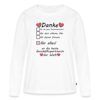 Danke Dankeschön sagen an Geschäftspartnerin - Frauen Premium Bio Langarmshirt - Weiß - Vorne - Julia (174cm)