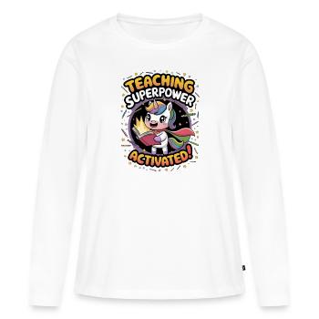 Superpouvoir d’enseignement activé ! - T-shirt manches longues Premium bio Femme - blanc - Devant - Julia (174cm)
