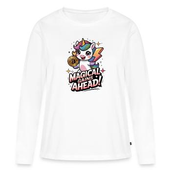 Gains magiques à venir ! - T-shirt manches longues Premium bio Femme - blanc - Devant - Julia (174cm)