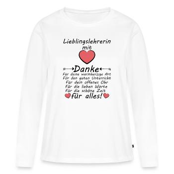 Lieblingslehrerin Mit Herz Danke sagen Abschied - Frauen Premium Bio Langarmshirt - Weiß - Vorne - Julia (174cm)