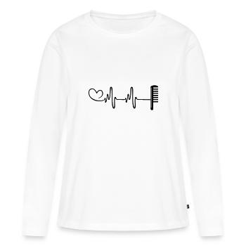 Peigne Coiffeur Pulse Heart Love - T-shirt manches longues Premium bio Femme - blanc - Devant - Julia (174cm)